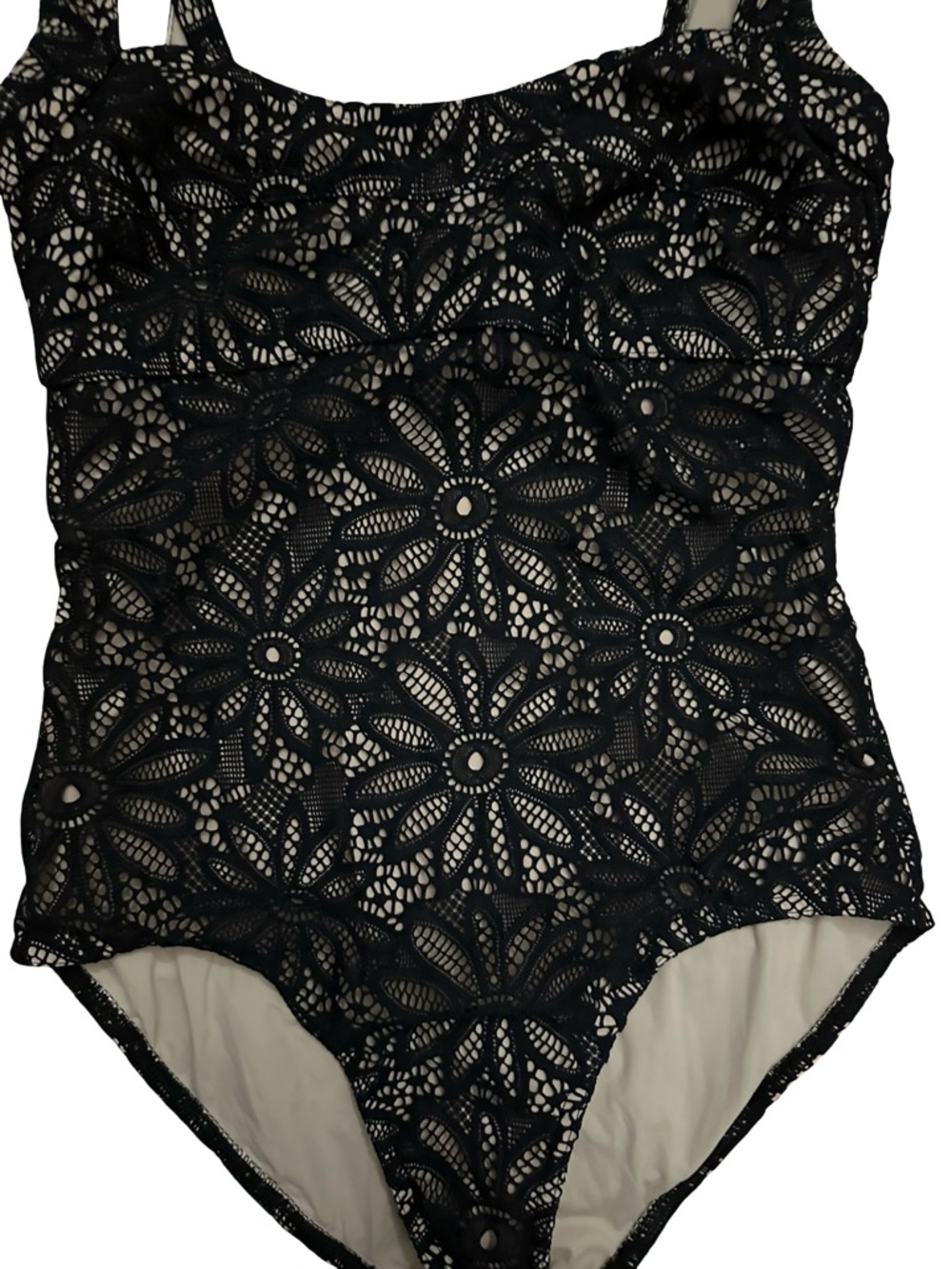 Karla Colletto Designer Black Floral Lace One-Piece Swimsuit Size 10 - Picture 3 of 9